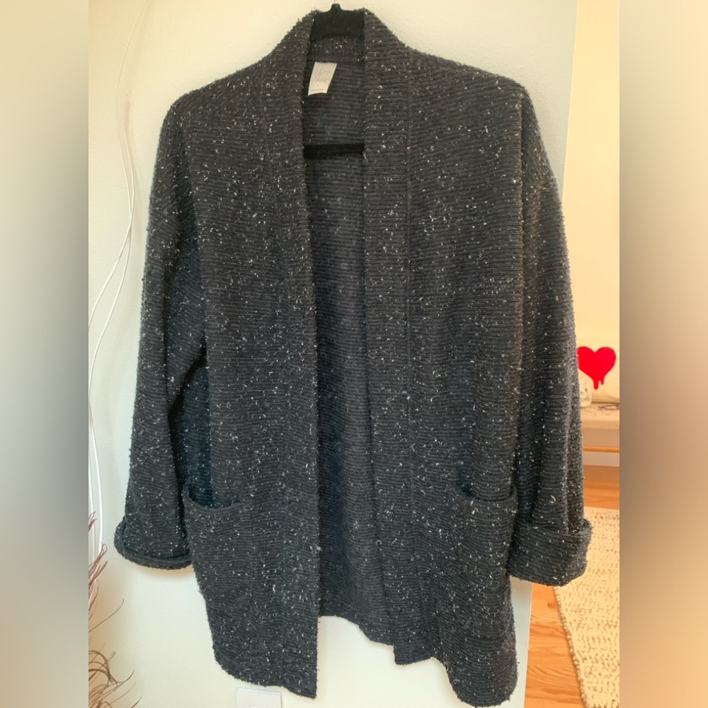 Chunky Black Knit Sweater Pockets Size Small